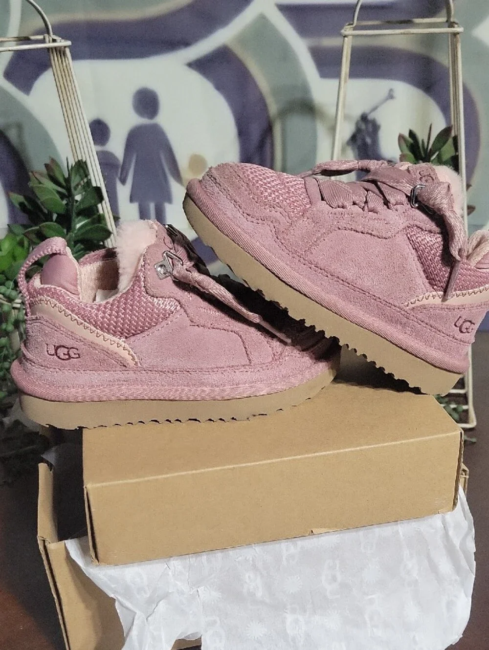 UGG Kids Pink Suede Lace-Up Booties